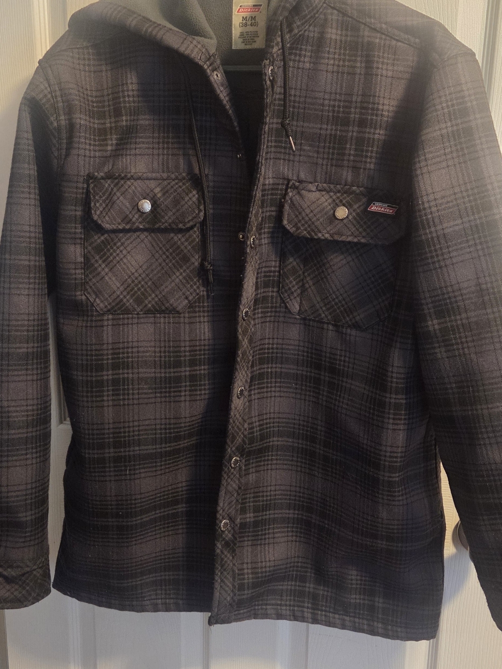 Dickies Men’s Hooded Plaid Jacket - Black/Grey Medium Snap Up